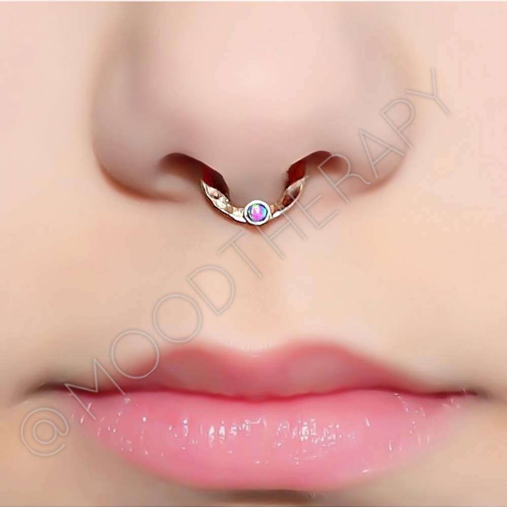 𝟯 𝗣𝗔𝗖𝗞 14K Gold Filled Purple Fire Opal Septum Ring &/or Daith Hoop Earring